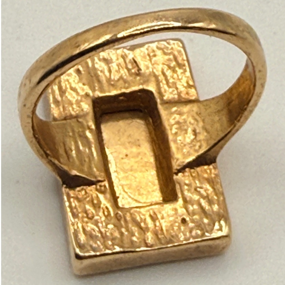 Vintage Faux Gold Bullion Bar Statement Ring Rhinestone Halo Gold Tone Size 7.5 - Picture 6 of 8